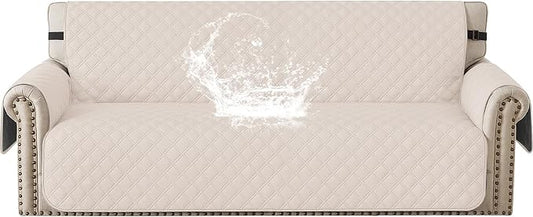 Waterproof Couch Cover for Pets, Sofa Covers for 3 Cushion Couch Washable, Non Slip Couch Covers for Dogs with Side Pockets Elastic Straps, Quilted Couch Covers for Sofa (Sofa, Beige) by CYCMACOHOME