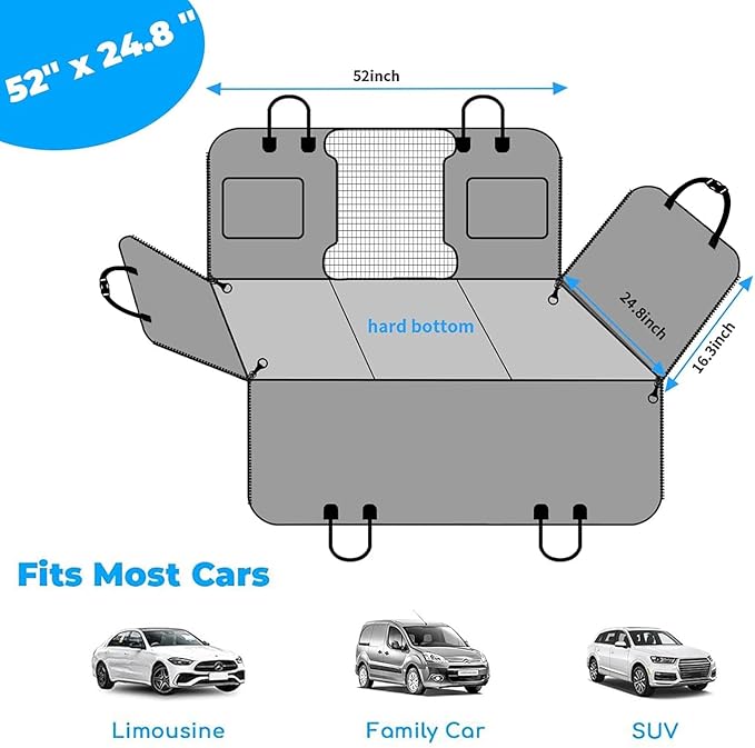 URPOWER Back Seat Extender for Dogs, Large Hard Bottom Dog Car Seat Cover | Supports 550 lbs, Stable 3-Panel Hard Bottom, Added High-Density Foam for Comfort, Waterproof 900D Oxford, 45% More Space - Image 6