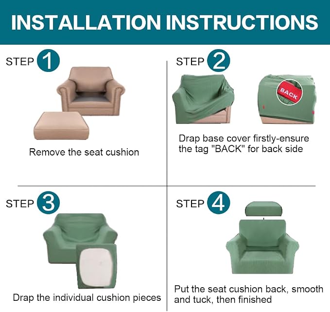 Turquoize 2 Piece Chair Covers Armchair Slipcovers for Living Room Armchair Sofa Cover with Individual Cushion Covers Feature Jacquard Fabric (Chair, Loden Frost) - Image 6