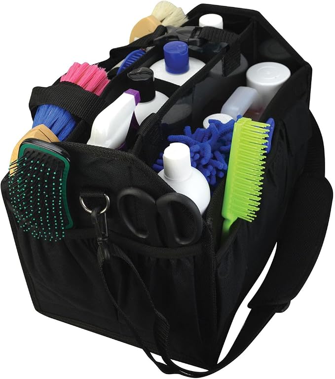 Country Pride Nylon Grooming Tote for Horses, Durable Mesh Bottom, Large Interior Compartments for Sprays and Bottles, Exterior Elastic Pockets, Detachable Padded Shoulder Strap,14"x12"x9" (Purple) - Image 2