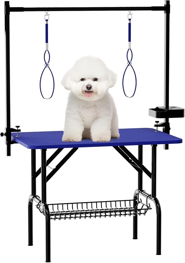 Professional Dog Pet Grooming Table Adjustable Heavy Duty Portable w/Arm & Noose & Mesh Tray (36", Blue) by Anwick