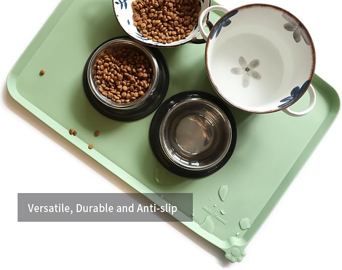 Hoki Found Large Silicone Pet Food Mats Tray - Non Slip Dog Cat Bowl Mats Placemat - Pet Feeding Mat - Waterproof Dog Cat Food Mats -Pet Water Mats for Floors - Jade - Image 4