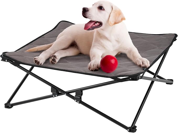 KingCamp Elevated Dog Bed for Medium Dogs, Raised Outdoor Indoor Portable Cooling Cot Lifted Pet Hammock off Ground with Washable Breathable Mesh & Frame with Non Slip Foot for Camping Backyard, Black by KingCamp