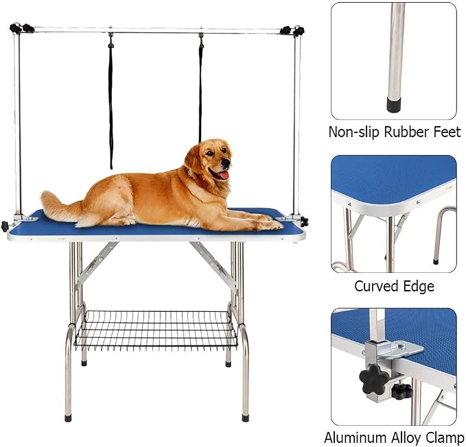 Bonnlo 32-inches Pet Grooming Table, Portable Dog Grooming Table with Arm Noose & Mesh Tray, Adjustable Foldable Pet Groom Table Stand for Dog Cat, Maximum Capacity Up to 330 LBS (32in) - Image 4