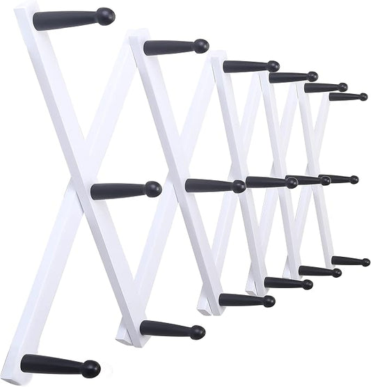 SKOLOO Hat Rack for Wall with 17 Hooks, Solid Wooden, Modern, Expandable Coat Rack Wall Mount for Coats, Hats, Bags, Baseball Caps, Black on White by SKOLOO