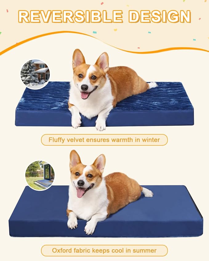 KSIIA Orthopedic Dog Bed for Small Dogs with Waterproof Lining, Blue, 23x17 | Deluxe Soft Plush Dog Crate Bed, Washable Pet Mat with Removable Cover & Egg Crate Foam for Small Dogs Sleeping & Relaxing - Image 4