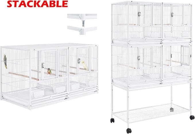 Triple Combo Stacker Sturdy Wrought Iron Center Divided Breeder Side Breeding Doors Bird Flight Double Rolling Cage for Aviaries Canaries Cockatiels Lovebirds Finches Budgies Small Parrots - Image 3