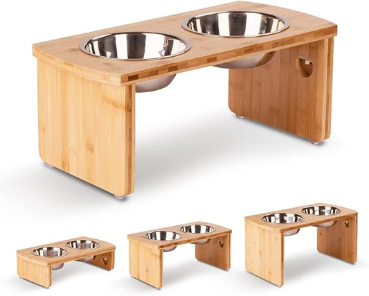 Elevated Dog Bowls, Bamboo Raised Dog Bowl for Medium Dogs, with 2 Stainless Steel Bowls (7'' Tall-40 oz Bowl) by JoyoPawFamily