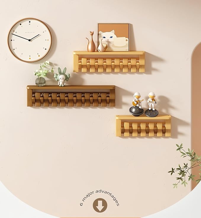 Wall Mounted Coat RackHooks Piano Key Hangers Natural Solid Wood Hanger Non-Woven Fabric Clothes Hangers for Closet, Kitchen, Bedroom, Bathroom, Entryway (Tray-Beech, 6 Hooks) - Image 6