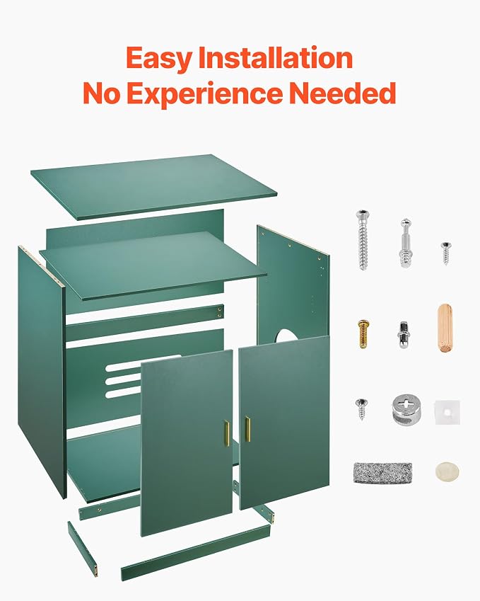 VEVOR Cat Litter Box Enclosure, 31.5 in Hidden Litter Box Cabinet, Wooden Indoor Cat Washroom with Ventilated Holes, Double-Door Kitty Pet House Furniture, End Side Table Fit Most Litterboxes - Image 5