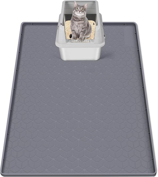Cat Litter Mat for Litter Box 34"x22" Large Silicone Mat, Dark Grey | Waterproof Non-Slip Litter Box Mat with Raised Edges, Cat Litter Trapping Mat for Pet, Cat Litter Rug for Floor by Bartuke