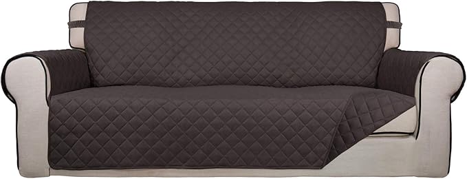 PureFit Reversible Quilted Sofa Cover, Water Resistant Slipcover Furniture Protector, Washable Couch Cover with Non Slip Foam and Elastic Straps for Kids, Pets (X Large, Chocolate/Chocolate) | Chocolate/Chocolate, Water Resistant Couch Protector, Washa... by PureFit