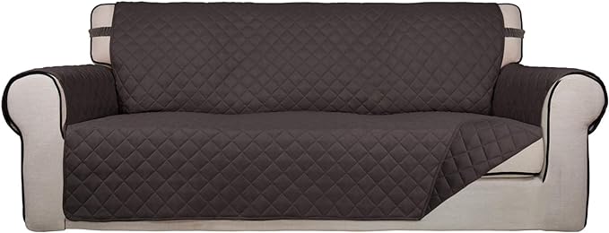 PureFit Reversible Quilted Sofa Cover Dog Couch Covers for Sofa, 66 in | Chocolate/Chocolate, Water Resistant, Washable, Non Slip and Elastic Straps, For Kids, Dogs, Pets by PureFit