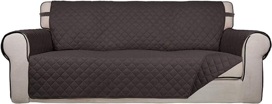 PureFit Reversible Quilted Sofa Cover Dog Couch Covers for Sofa, 66 in | Chocolate/Chocolate, Water Resistant, Washable, Non Slip and Elastic Straps, For Kids, Dogs, Pets by PureFit