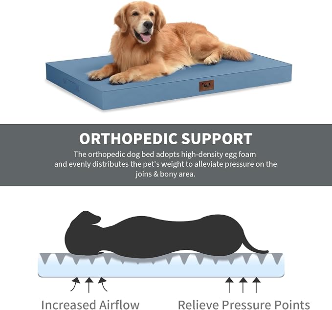 Large Waterproof Orthopedic Dog Bed with Egg Crate Foam | Fits 42x28 Crates, TPU Waterproof Layer, 1680D Washable Oxford Cover, Portable Handle, Indoor & Outdoor Use, Up to 80 lbs - Image 3