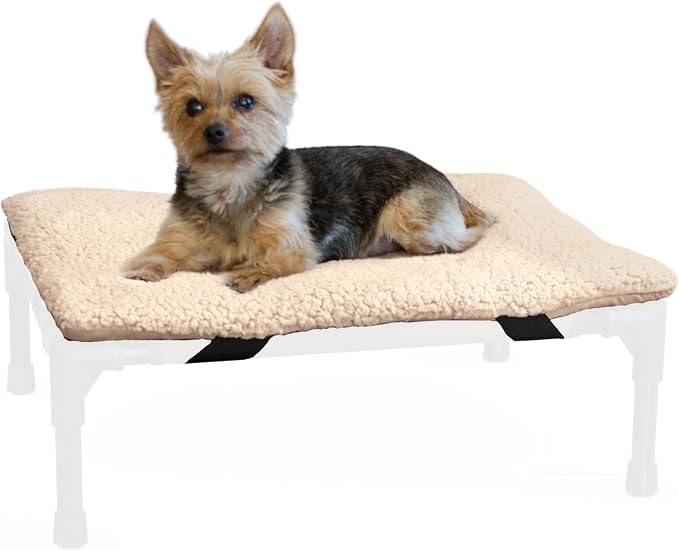K&H Pet Products Dog Cot Pad (Cot Sold Separately), Pillow-Top Comfort Bed for K&H Small Elevated Dog Beds, Soft & Fluffy, Secure Fit Straps, Machine Washable, Portable - Small 22 X 17in Tan Fleece by KHPetProducts