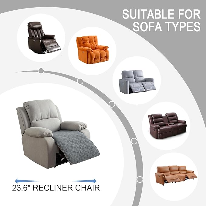 Genina Waterproof Recliner Chair Covers, Recliner Cover for Dog Pets Friendly, Washable Antislip Reclining Chair Cover Furniture Protector, Sofa Slipcover for Living Room(23.6inch/Dark Grey) - Image 7