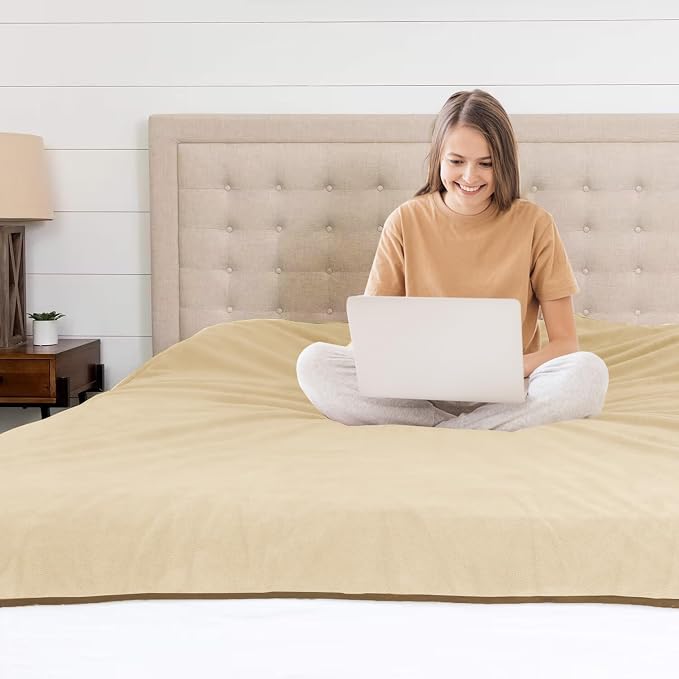 80"x60" Waterproof Couple's Bed Blanket Tan/Brown, Reversible, Stain Proof | Waterproof Washable - Image 4
