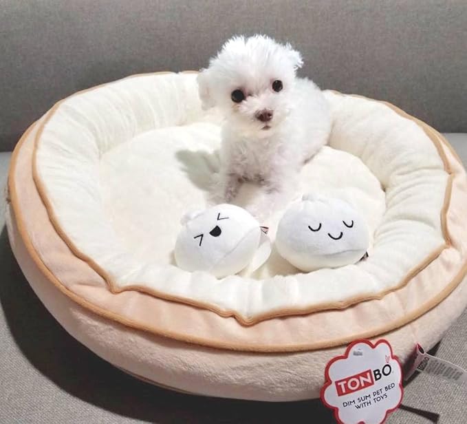 TONBO Soft Plush Small Cute and Cozy Food Dog Cat Bed, Washer and Dryer Friendly (Dim Sum) - Image 5
