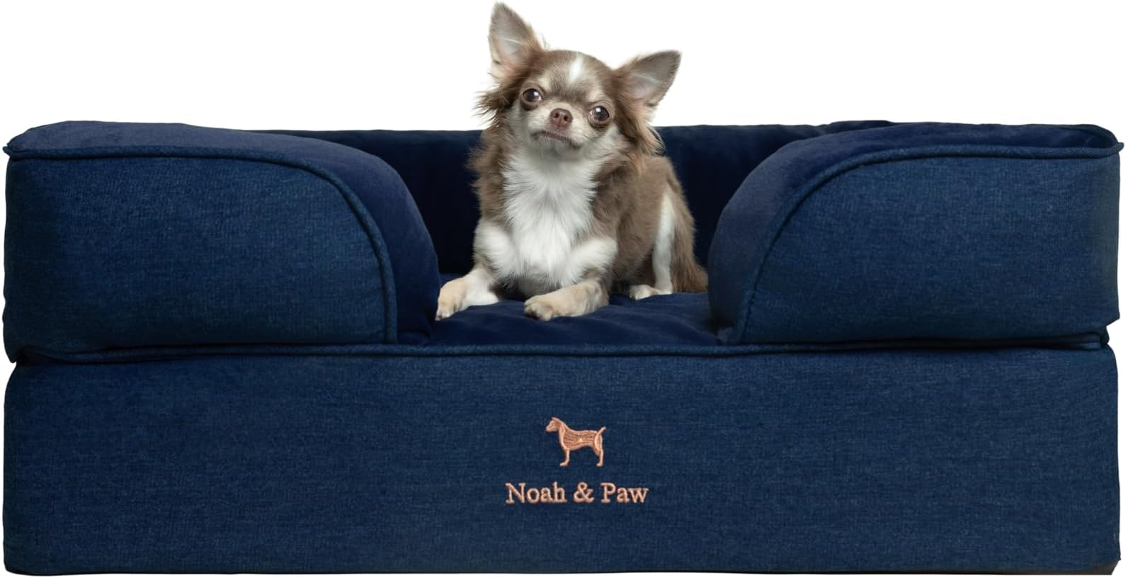 NOAH & PAW Dog Bed, 28x23x11 Inch, Orthopedic Dog Beds for Medium Size Pets, Eggshell Memory Foam Infused with Cooling Gel, Inner Cover, Water Resistant, Machine Washable (Denim Sofa Collection) by NoahPaw
