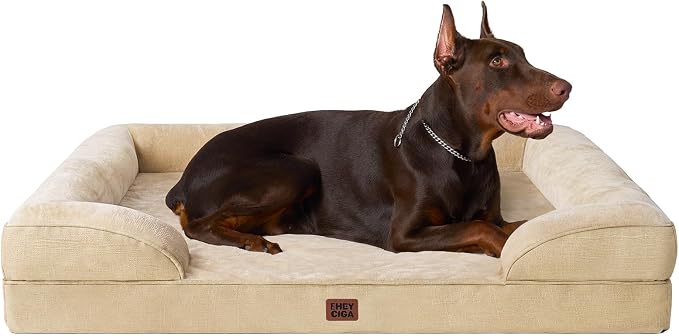 EHEYCIGA Orthopedic XXL Dog Bed, Waterproof Washable XL Big Pet Bed 52" | Non-Slip Bottom and Egg-Crate Memory Foam Extra Large Pet Couch Bed with Washable Removable Cover, Greige by EHEYCIGA