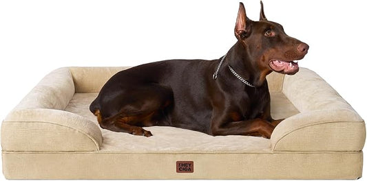 EHEYCIGA Orthopedic XXL Dog Bed, Waterproof Washable XL Big Pet Bed 52" | Non-Slip Bottom and Egg-Crate Memory Foam Extra Large Pet Couch Bed with Washable Removable Cover, Greige by EHEYCIGA