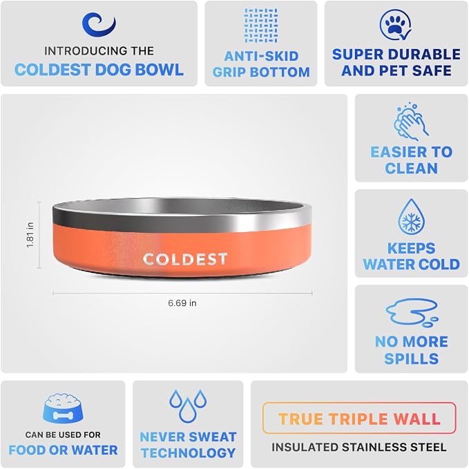 Coldest Dog Bowl - Anti Rust Metal, Non Slip, 3 Layers Insulated Stainless Steel Dog Bowls - Spill Proof & Heavy Duty - Water Bowl for Dogs, Cats & Pets, Dish Washer Safe (21 oz, Mars Red Glitter) - Image 6