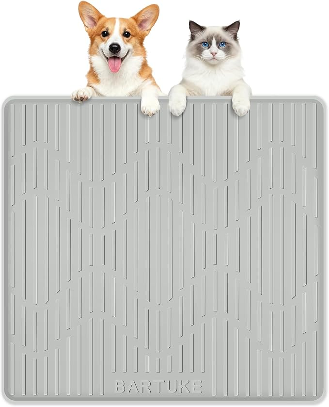 Silicone Cat & Dog Food Mat 27" x 27" Pet Feeding Mat for Food and Water | Extra Large Pet Foof Mat with Raised Edges, BPA-Free, Non-slip, Waterproof Bowl Mat for Small, Medium & Large Pets by Bartuke