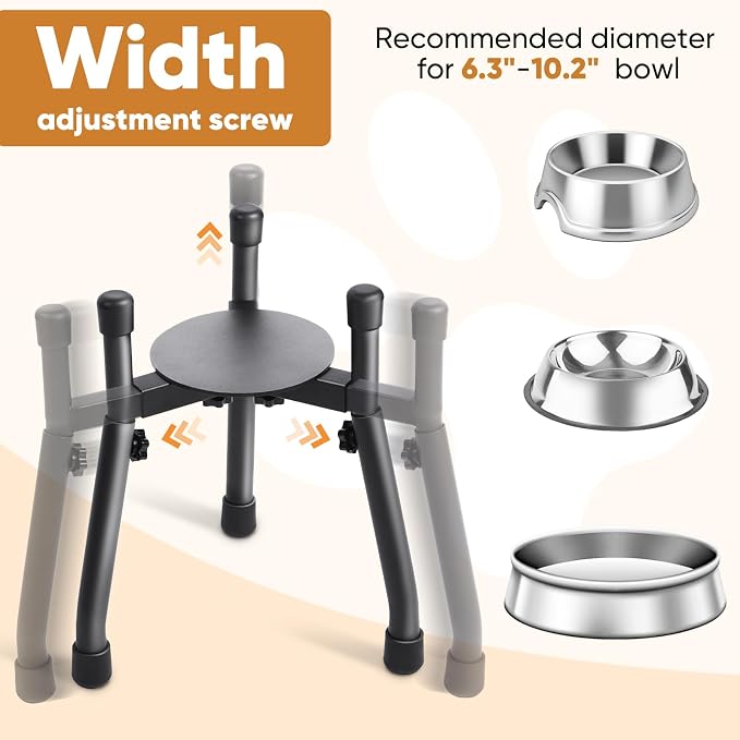 Adjustable Raised Metal Dog Bowl Stand, 3 Heights, Bowl Not Included | Adjustable 6.3-10.2 Inch Width, Heights of 8.8, 10.8 and 12.5 Inches, Fits Medium and Large Dogs, 1 Pack - Image 3