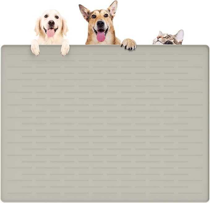 39.4"x29.5" Large Pet Food Mat, Silicone Dog Mats for Food and Water, Nonslip Pet Feeding Mats for Floors,Dog Cat Bowl Mat with Raised Edges, Beige by WelcometoULTIBE