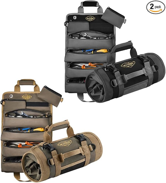 Ryker Original Heavy Duty Roll Up Tool Bag Organizer w/Detachable Pouches | Garage Tools Storage Bags for Organization. Camping Tool Box Kit Trunk Organizer. Tool Belt Waterproof Pouch HVAC Tools Bags by TheRykerBag