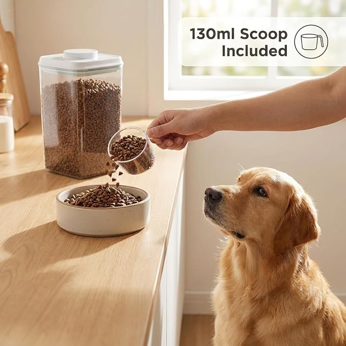 Dog Food Storage Container, 4L/4.2 Qt Airtight Pet Canister with One-Touch Lid, 130ml Scoop, BPA-Free Stackable Clear Kibble Holder for Kibble, Cat Food and Treats - Image 2