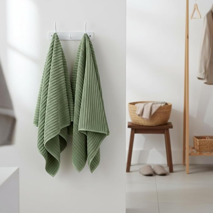 6 PC Bath Towel Set, 40"x80" Oversized Bath Sheets, Sage Green | Microfiber, Quick Dry, Highly Absorbent, Towels for Bathroom, 2 Extra Large Bath Towels, 2 Soft Hand Towels, 2 Washcloths - Image 4