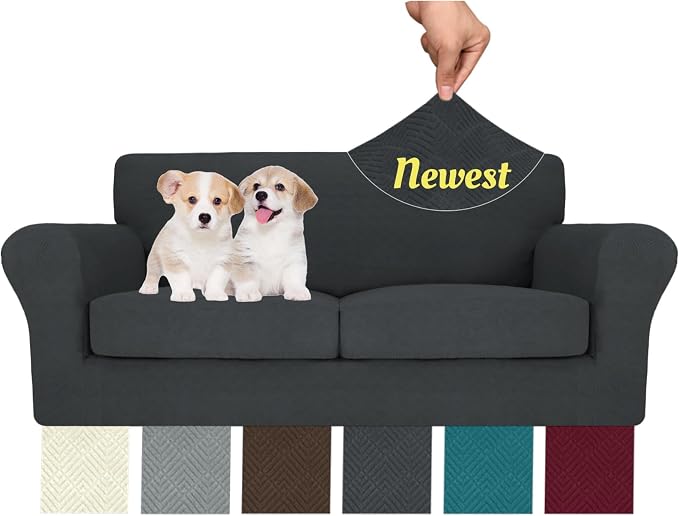 MAXIJIN 3 Piece Couch Covers for 2 Cushion Couch Sofa Cover, Stretch Loveseat Sofa Slipcovers for Sofas with 2 Large Cushions, Thick Dogs Pet Furniture Covers (71"-91", Gray) by MAXIJIN