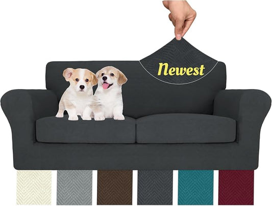 MAXIJIN 3 Piece Couch Covers for 2 Cushion Couch Sofa Cover, Stretch Loveseat Sofa Slipcovers for Sofas with 2 Large Cushions, Thick Dogs Pet Furniture Covers (71"-91", Gray) by MAXIJIN