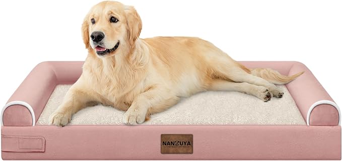 NANUYA Orthopedic Dog Bed for Large Dogs, 36 x 27 Inch, Pink | Egg crate foam for joint support, 3-sided bolster pet sofa, waterproof lining, washable cover, and non-skid base by Nanuya