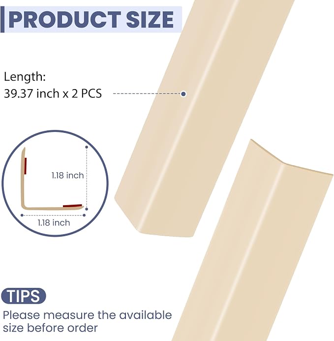 2PCS Wall Corner Protectors Guards - Self Adhesive Corner Protector & Corner Guards for Walls Edge Protection, Easy to Apply - No Tools Needed(Beige, 39.37"x1.18") - Image 5