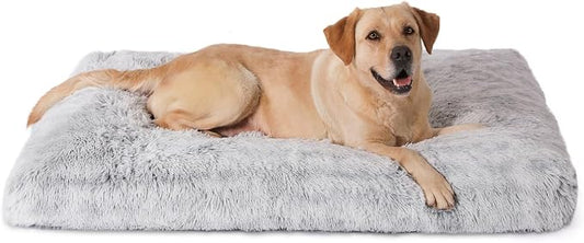 Bedfolks Plush Dog Crate Bed, Waterproof & Washable Faux Fur Pad for Extra Large Dogs, Grey, 41"x27" by Bedfolks