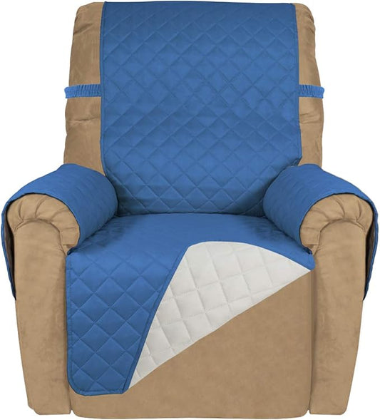 PureFit Reversible Recliner Chair Covers Couch Covers for Dogs, 19 in | Blue/Ivory, Water Resistant Couch Protector, Washable Pet Couch Cover with Non Slip and Elastic Straps For Kids by PureFit