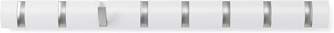 Umbra Flip Coat Rack, Wall Mount 8-Hook, Space Saving, White | Real wood and steel build, retractable hooks fold flat, holds coats bags and scarves, easy install - Image 9