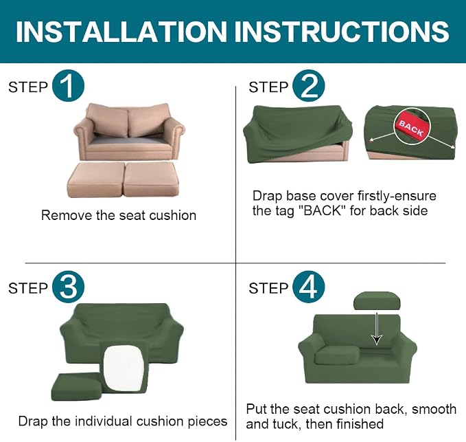 Turquoize 3 Piece Sofa Covers for 2 Cushion Couch Sofa Slipcover Soft Couch Cover for Dogs-Washable Sofa Furniture Covers with 2 Individual Cushion Covers,(Loveseat, Bronze Green) - Image 6