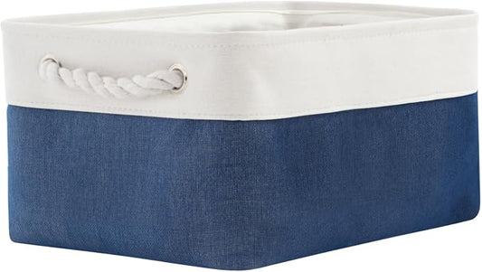 TheWarmHome Storage Bins for Shelves - 1 Pack 13.8x9.7x6.7 inch Collapsible Storage Basket for Organizing, Dog Toy Bin for Closet Organizer laundry Cloth Nursery (White & Jean Blue) by TheWarmHome
