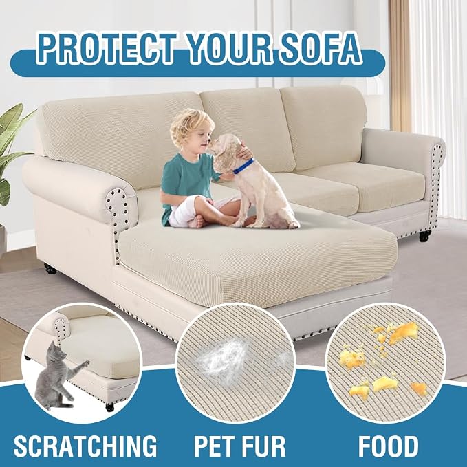H.VERSAILTEX Sectional Couch Covers 6 Pieces Stretch Sofa Cover for Sectional Sofa Set Separate L Shaped Couch Cover for Both Left/Right Couch (Seat and Back: 1 Chaise + 2 Sofa, Island Fossi) - Image 7