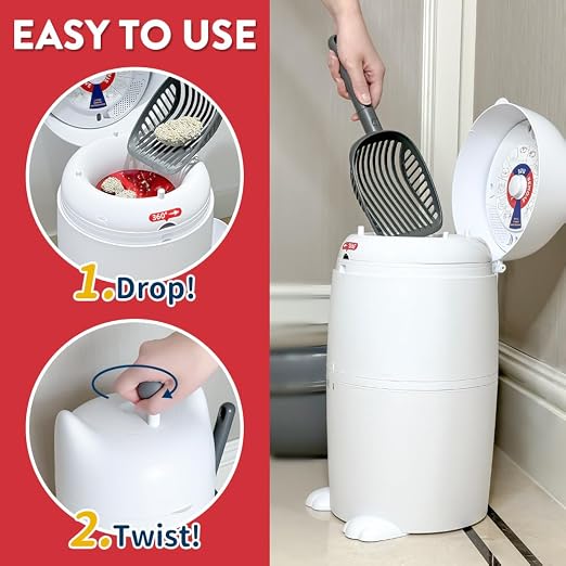 Red Rocket Pets Cat Litter Trash Can Kitty Twister Plus Pack, 12x Refills Bags and 6X Charcoal Sachets, No Smell Litter Storage Container, Litter Disposal System - Image 3