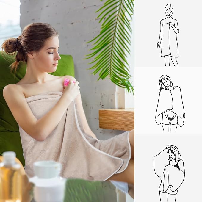 KinHwa Microfiber Bath Towel Large Bathroom Towel Absorbent Shower Towels Soft Bath Towels Large Size for Women Men Ideal for Spa, Swimming, Pool Beige 2 Pack 30inch x 60inch | Large absorbent bath towel for shower, spa, swimming, pool. Soft quick dry ... - Image 6