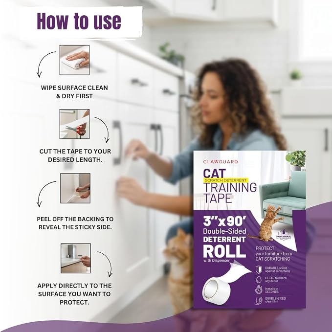 CLAWGUARD Cat Scratch Furniture Protector Tape Dispenser – Anti Scratch Cat Tape for Furniture, Couch Protector from Claws & Deterrent (XL) - Image 3