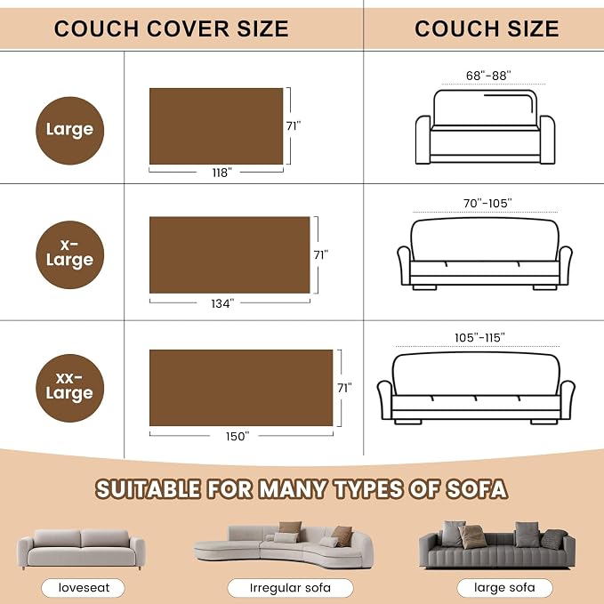 STACYPIK Boho Dark Khaki Couch Cover for Sofa Black Striped Sofa Cover for Pets Non Slip Dogs Furniture Protector for 3 Cushion Couch for Living Room Washable Multi-Use Sectional Couch Cover-71X150IN - Image 6