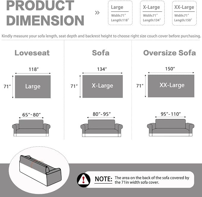 DREAMINGO Modern Chenille Couch Cover Blanket Washable Sofa Covers for 2 Cushion Couch Diamond Weave Textured Furniture Protector for Dogs Soft Light Grey Couch Throw Cover, Large 71"x118" - Image 2