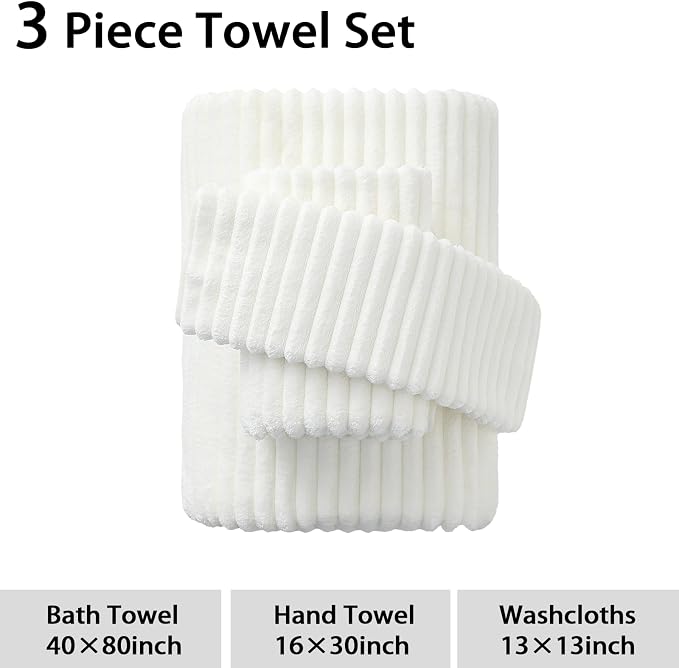 3 Pack Bath Towel Set, 40"x80" Oversized Bath Sheet, White | Ultra Soft Microfiber, Lint Free, Quick Dry, Highly Absorbent, Full Body Coverage, 1 Bath Sheet, 1 Hand Towel, 1 Washcloth - Image 8