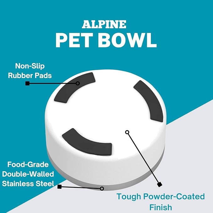 ALPINE Set of 2 Stainless Steel Dog Bowls, Non Slip, Metal Pet Bowl for Food and Water, Double Walled Insulated, Rustproof, Dishwasher Safe (64 oz, Black/White) - Image 3